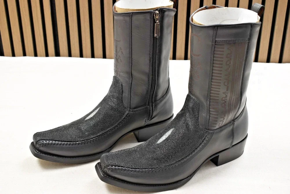 Cuadra Men's Black Stingray Laser Woven Narrow Sq. Toe Boot CU783 US Size 11 EE